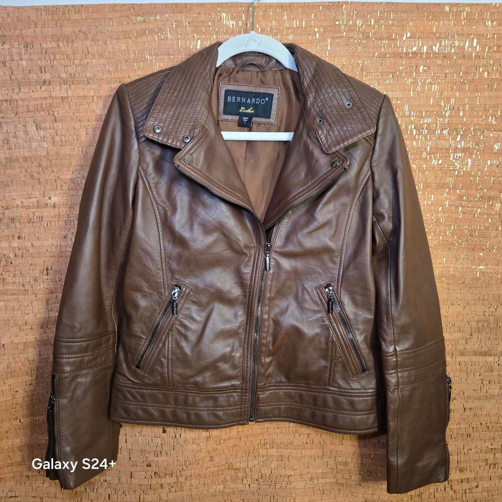 Bernardo Brown Leather  Moto Jacket Size S